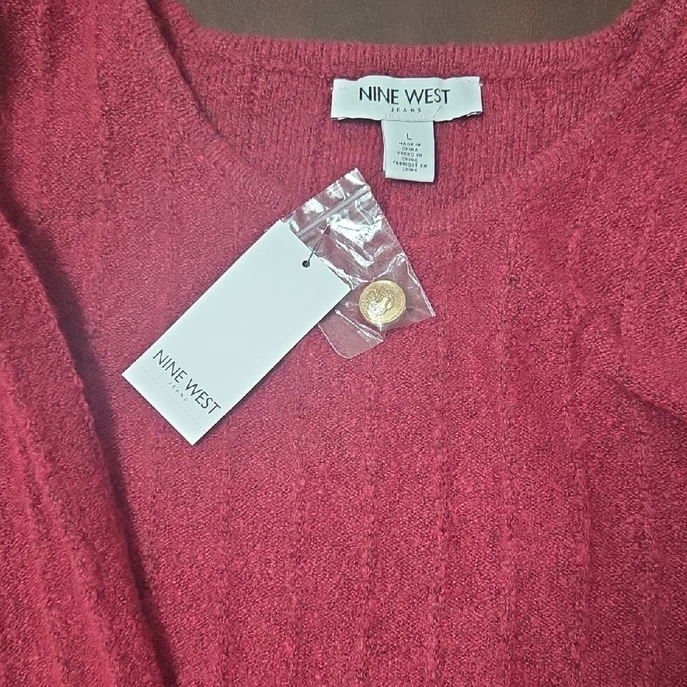 Nine West Burgundy Sweater with Gold Button Details - Picture 3 of 9